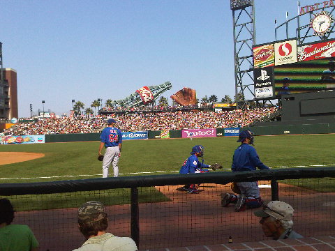 Berg protecting the bullpen from foul balls