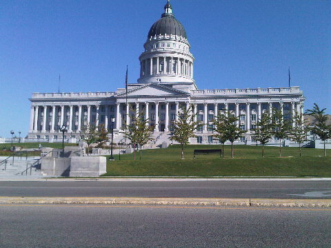 Utah state capitol is a huge building on beautiful grounds